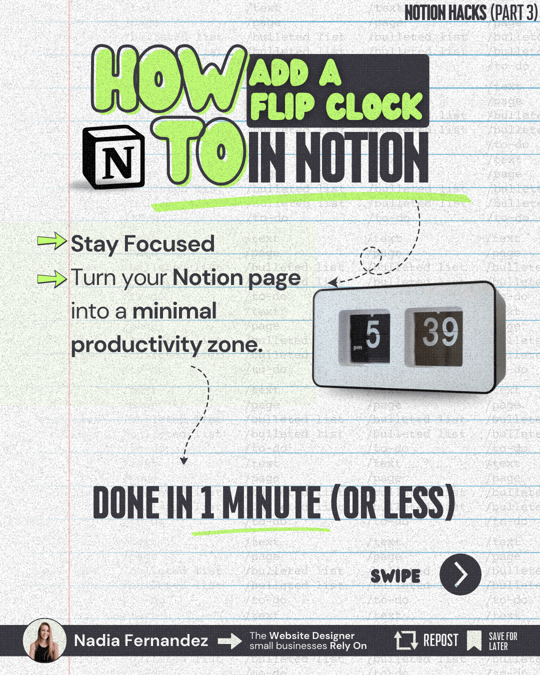How to add a FLIP CLOCK in Notion - Notion Hacks PART 3